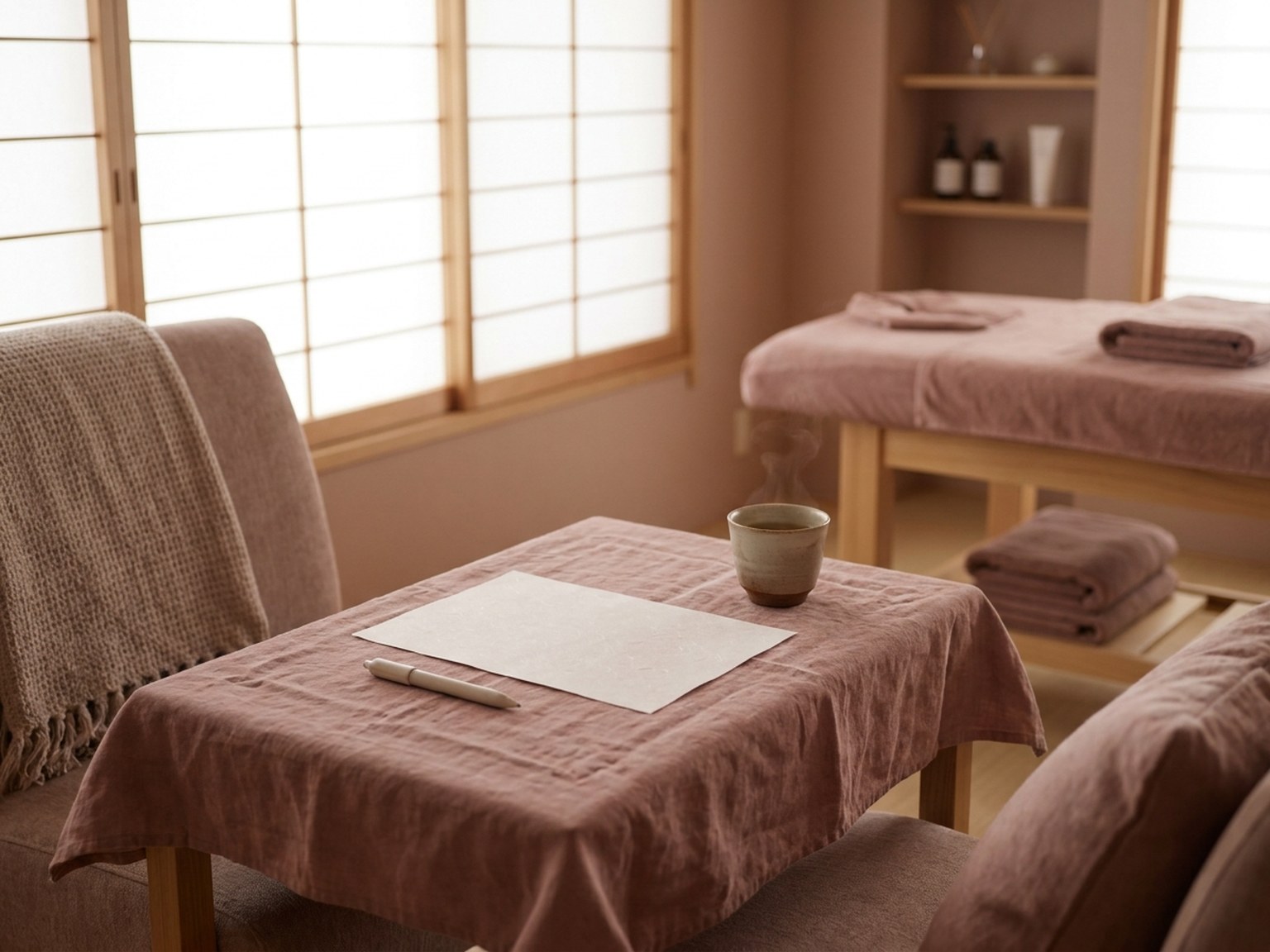 施術の前に相談するテーブルのイメージ